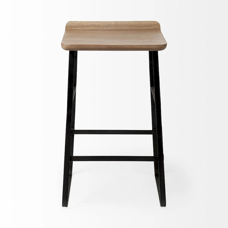 Tabouret de bar Conan, assise en bois massif brun moyen et structure en métal noir - 38,1 cm (L) x 40,6 cm (l) x 63,5 cm (H)-4