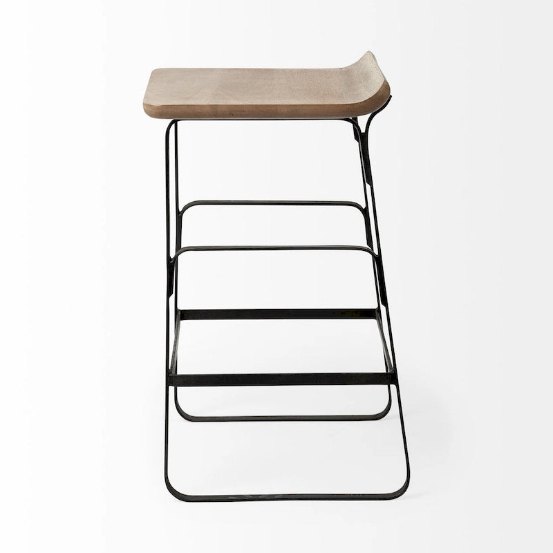 Tabouret de bar Conan, assise en bois massif brun moyen et structure en métal noir - 38,1 cm (L) x 40,6 cm (l) x 63,5 cm (H)-5