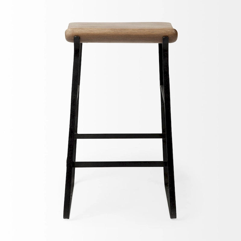 Tabouret de bar Conan, assise en bois massif brun moyen et structure en métal noir - 38,1 cm (L) x 40,6 cm (l) x 63,5 cm (H)-6