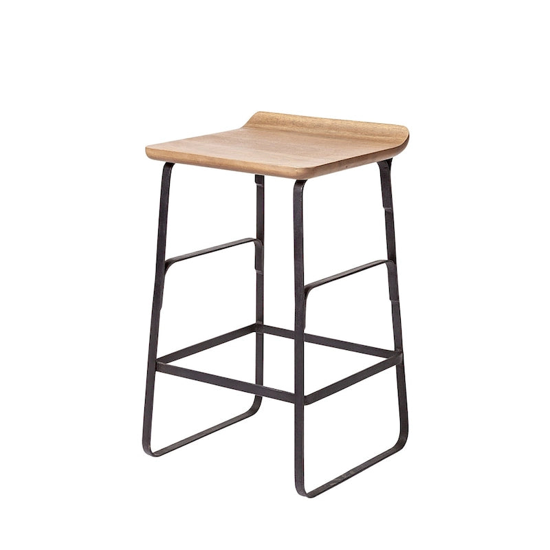 Tabouret de bar Conan, assise en bois massif brun moyen et structure en métal noir - 38,1 cm (L) x 40,6 cm (l) x 63,5 cm (H)-15