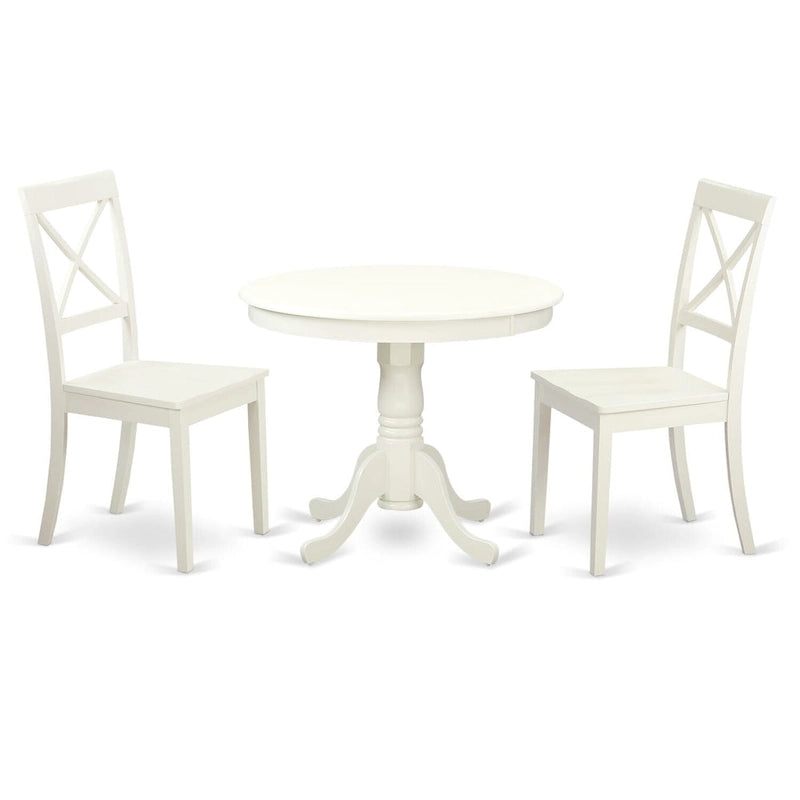 Ensemble de table de cuisine East West Furniture - Table de salle à manger ronde et chaises en bois massif, blanc lin (composition au choix)-5