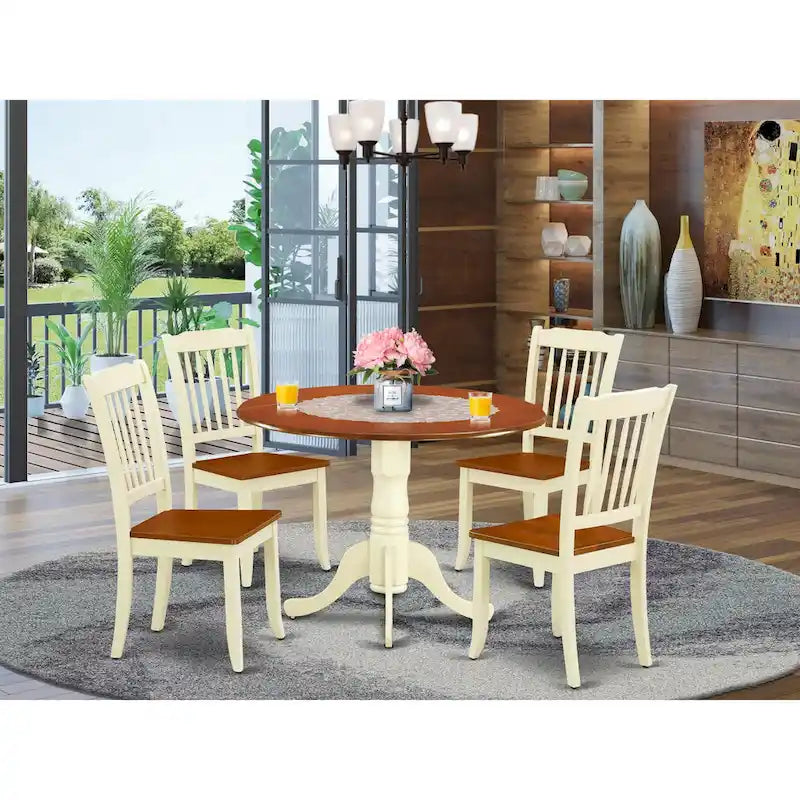 Ensemble de salle à manger East West Furniture : table ronde et chaises à assise en bois, coloris babeurre et cerisier (options de personnalisation).-12