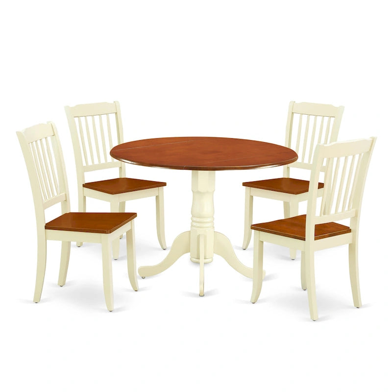 Ensemble de salle à manger East West Furniture : table ronde et chaises à assise en bois, coloris babeurre et cerisier (options de personnalisation).-13