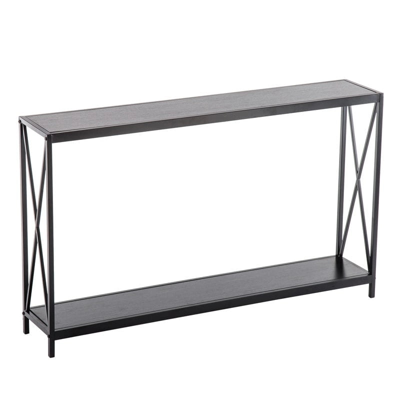 Table console étroite à cadre en fer croisé et panneau Triamine-11