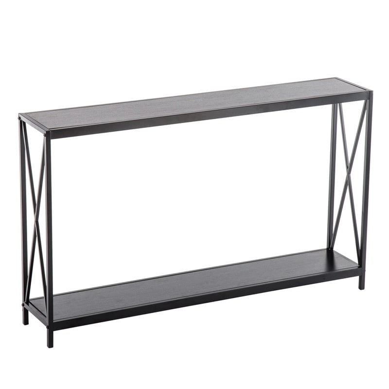 Table console étroite à cadre en fer croisé et panneau Triamine-4