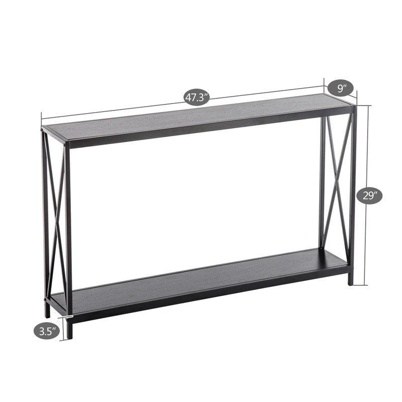 Table console étroite à cadre en fer croisé et panneau Triamine-8