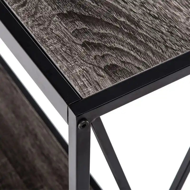 Table console étroite à cadre en fer croisé et panneau Triamine-9