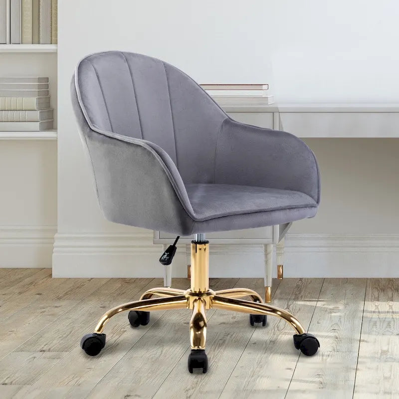 Fauteuil de bureau Porthos Home Xenos en velours avec piètement chromé doré-39