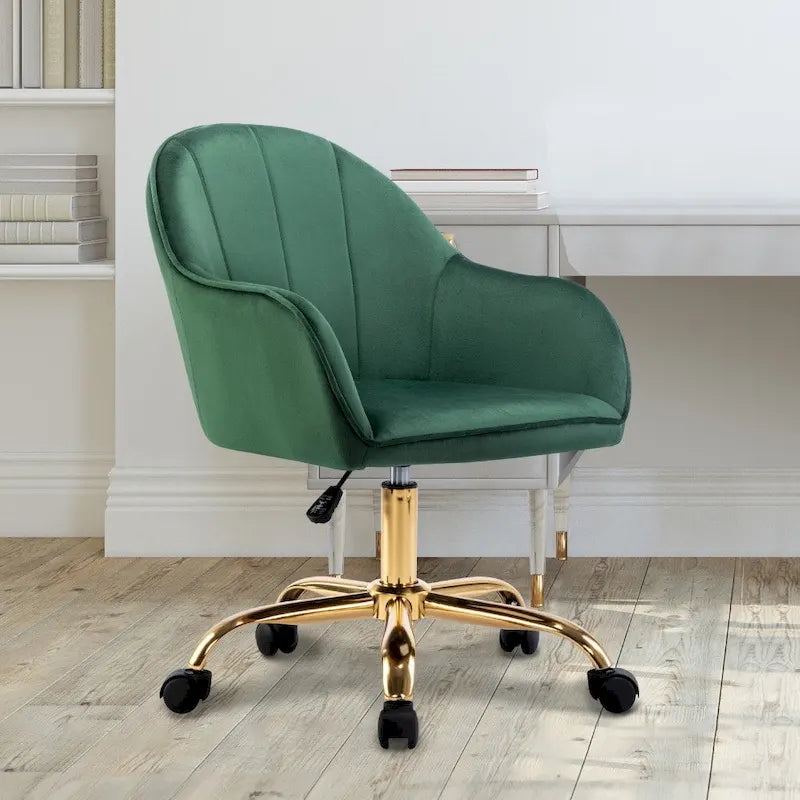 Fauteuil de bureau Porthos Home Xenos en velours avec piètement chromé doré-2