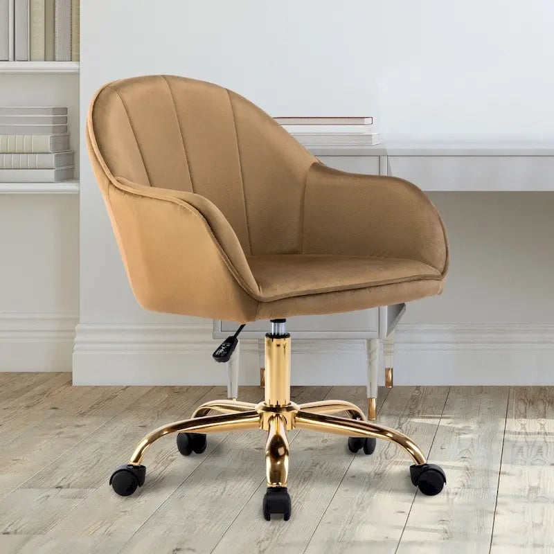 Fauteuil de bureau Porthos Home Xenos en velours avec piètement chromé doré-5