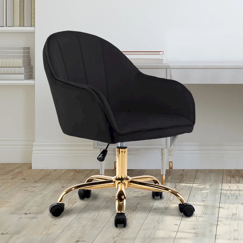 Fauteuil de bureau Porthos Home Xenos en velours avec piètement chromé doré-7