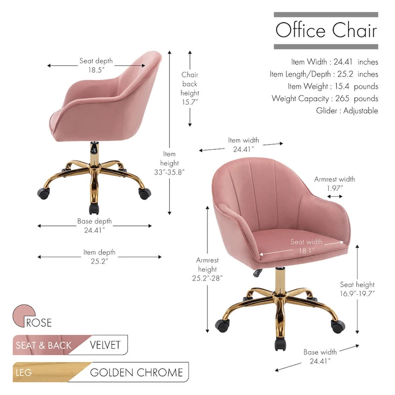 Fauteuil de bureau Porthos Home Xenos en velours avec piètement chromé doré-11