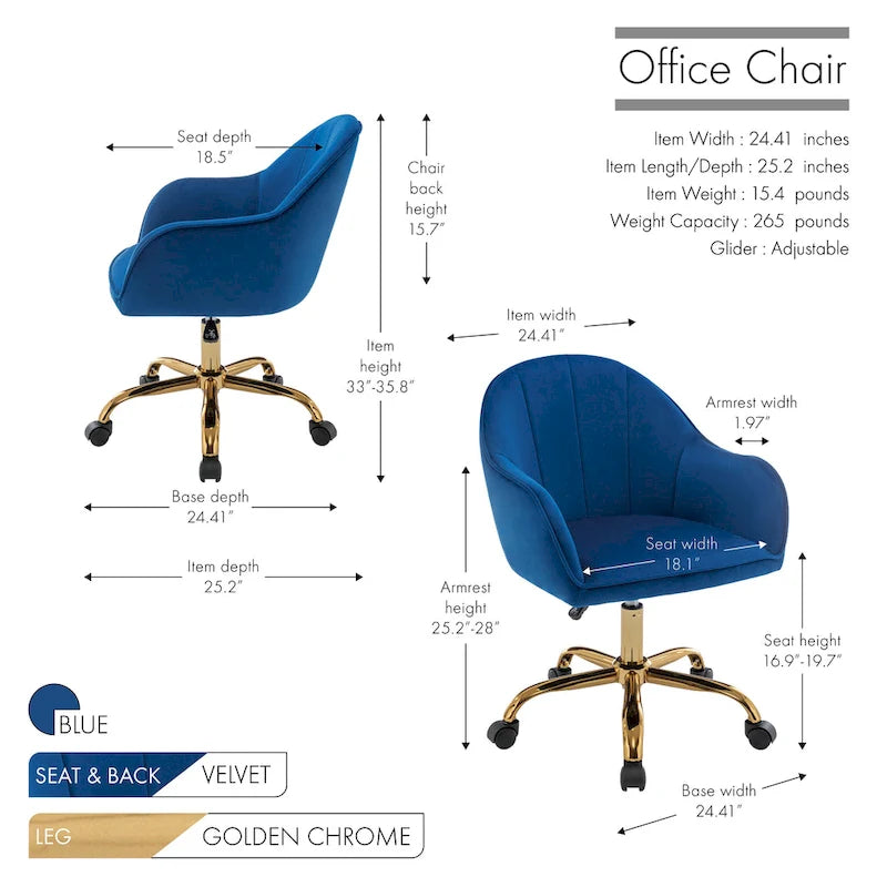 Fauteuil de bureau Porthos Home Xenos en velours avec piètement chromé doré-15