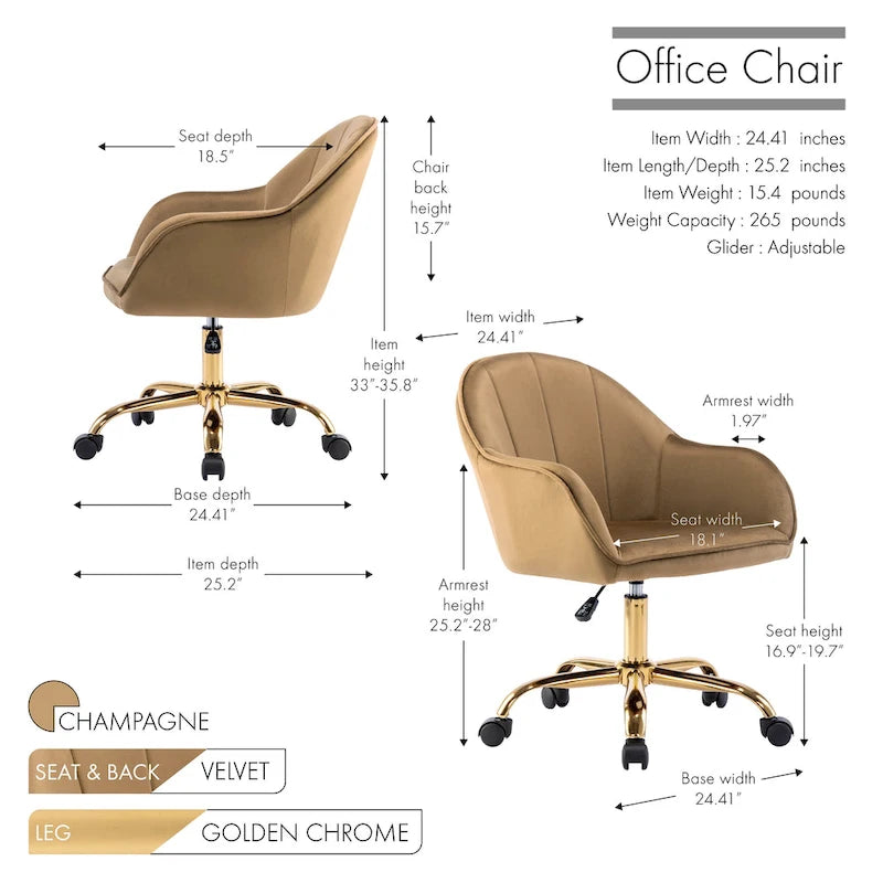 Fauteuil de bureau Porthos Home Xenos en velours avec piètement chromé doré-19