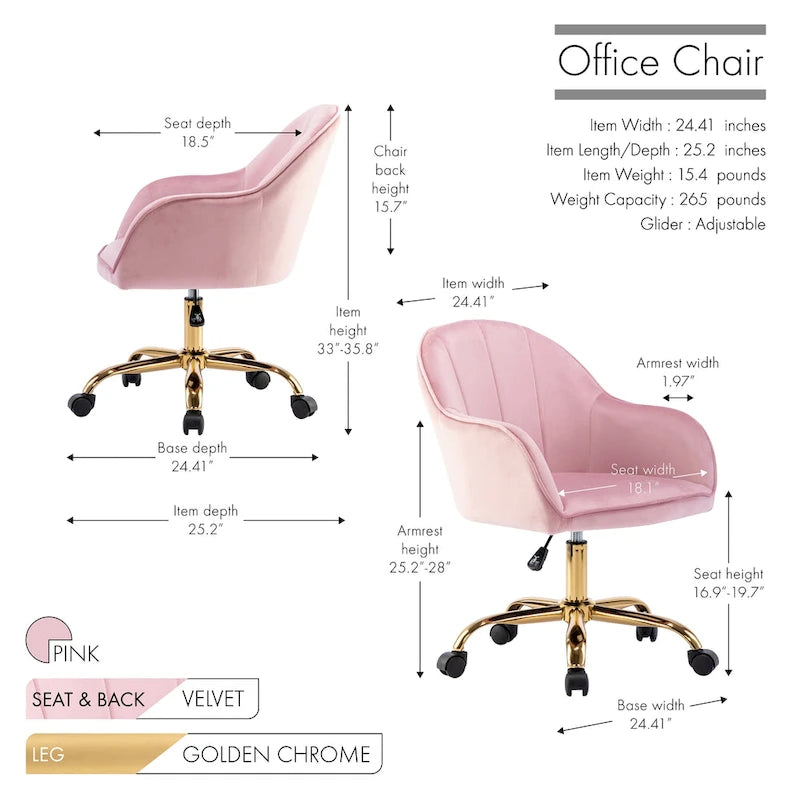 Fauteuil de bureau Porthos Home Xenos en velours avec piètement chromé doré-22