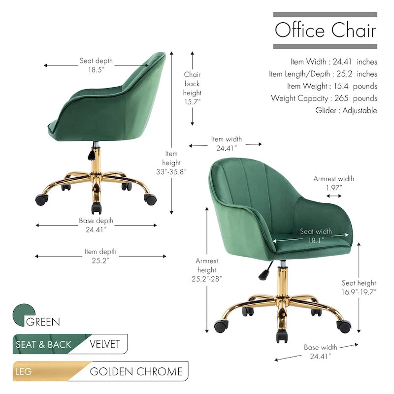 Fauteuil de bureau Porthos Home Xenos en velours avec piètement chromé doré-26