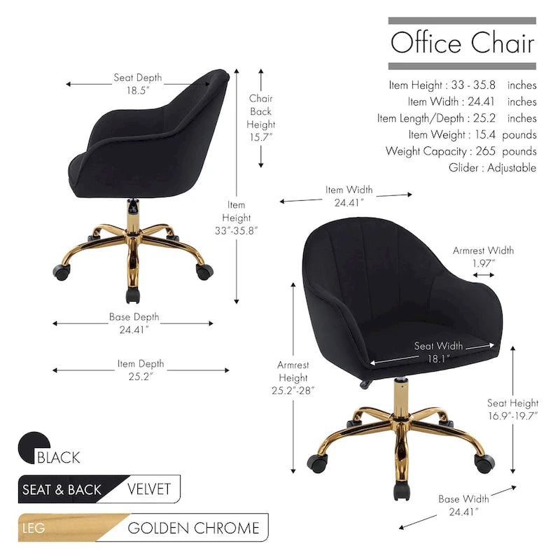 Fauteuil de bureau Porthos Home Xenos en velours avec piètement chromé doré-31