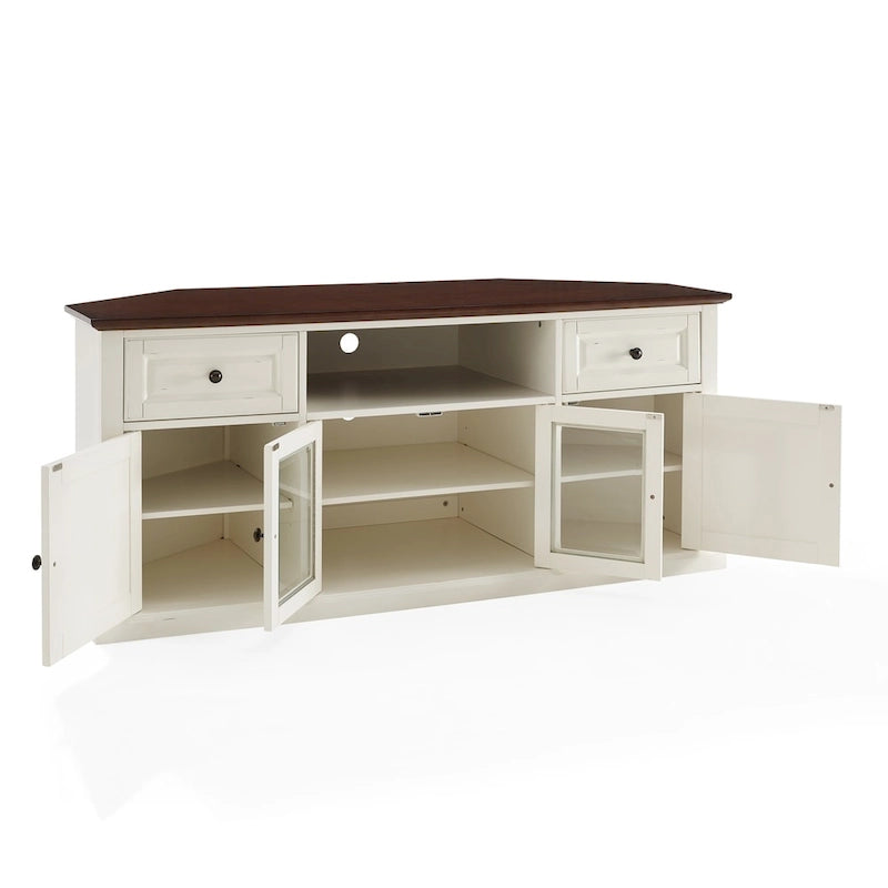 Meuble TV d'angle Crosley Shelby 60 blanc avec plateau en acajou-5