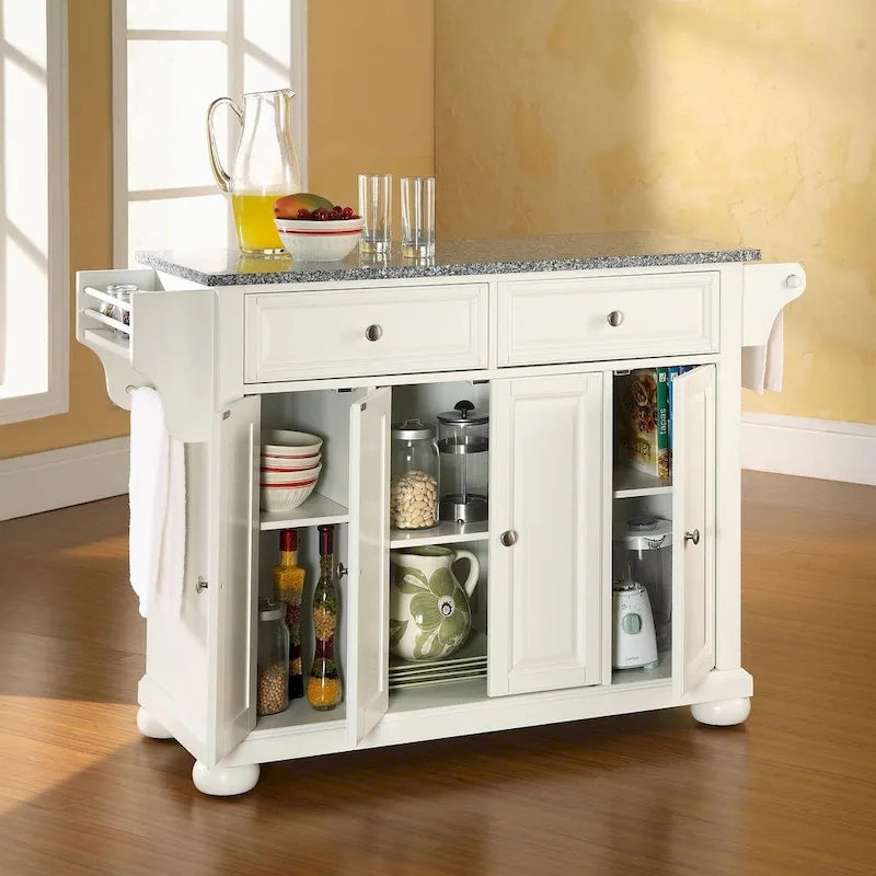 Îlot de cuisine Crosley Alexandria avec plateau en granit massif blanc - 45,7 cm (P) x 131 cm (L) x 86,4 cm (H)