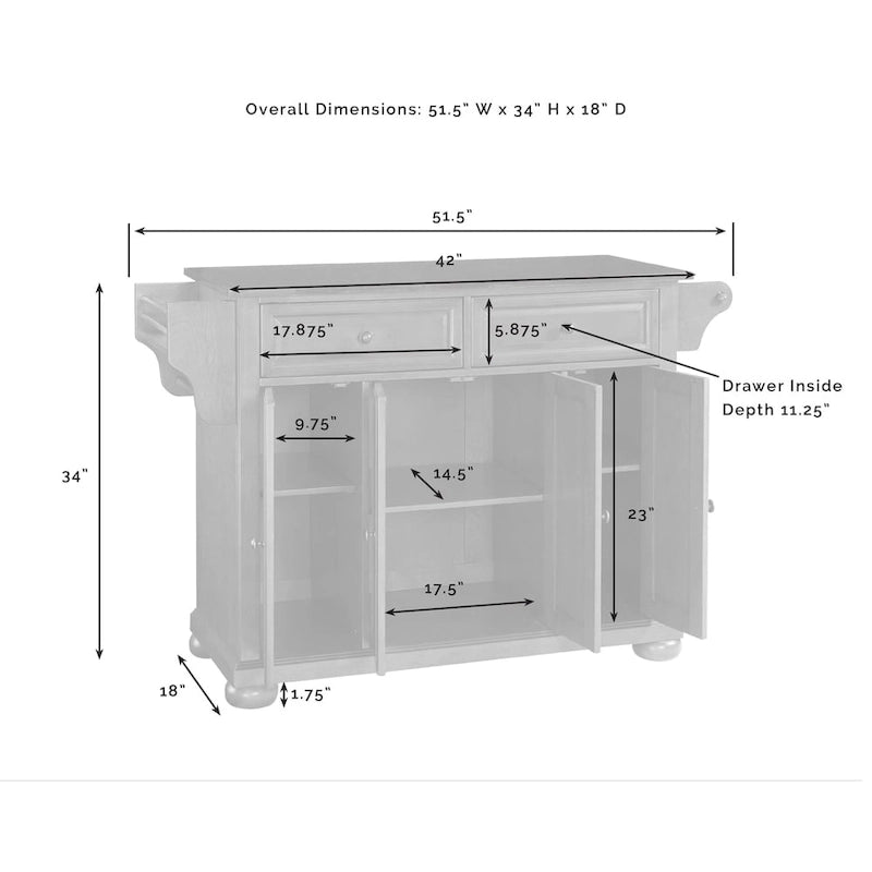 Îlot de cuisine Crosley Alexandria avec plateau en granit massif blanc - 45,7 cm (P) x 131 cm (L) x 86,4 cm (H)-8
