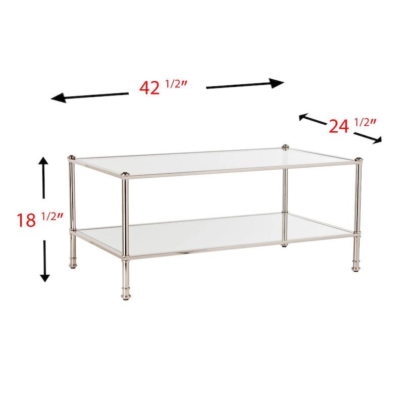 Table basse rectangulaire Pullman de SEI Furniture avec plateau en verre et étagère.-3