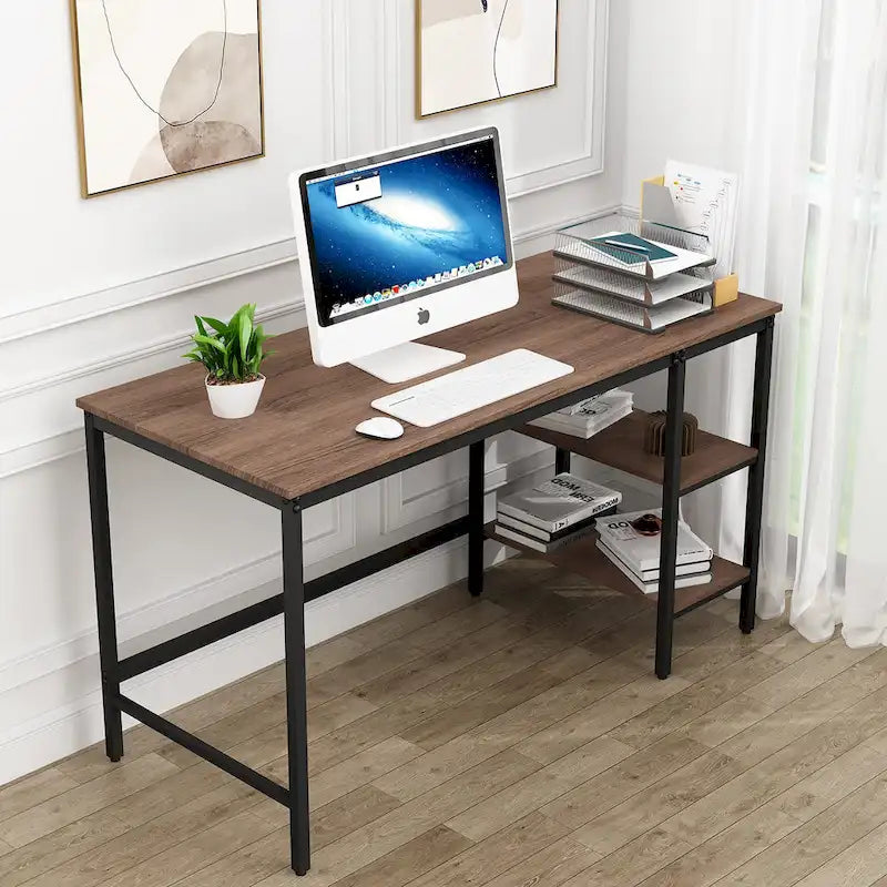 Bureau d'ordinateur avec étagères de rangement, bureau réversible de style industriel pour bureau à domicile ou espace de travail/étude