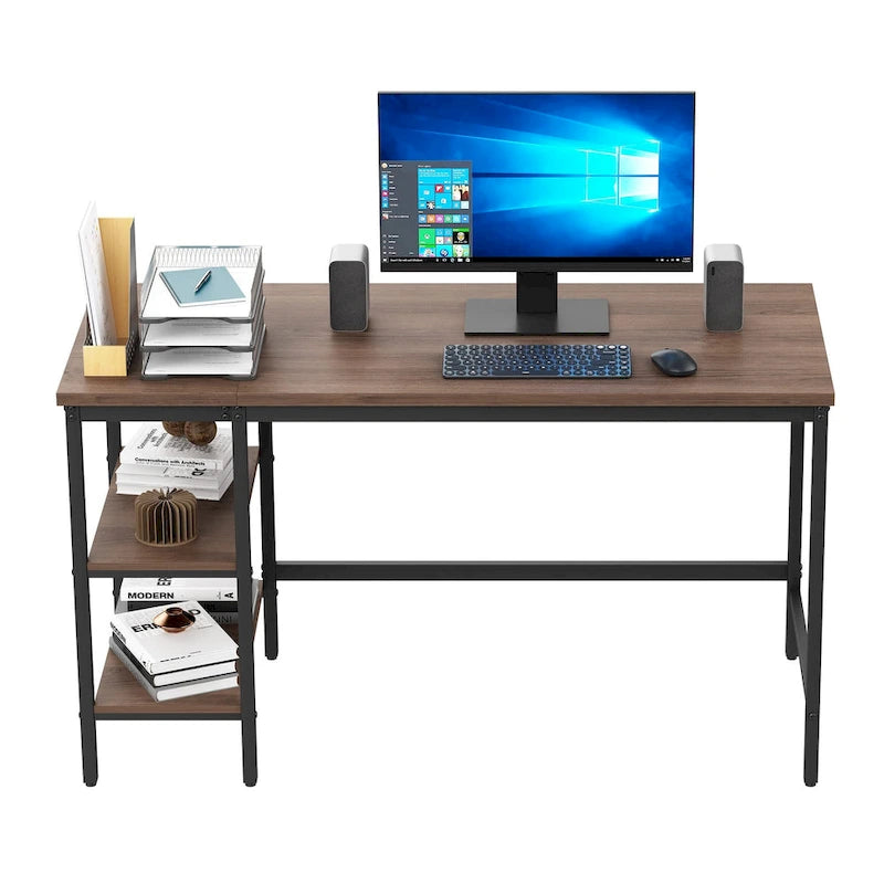 Bureau d'ordinateur avec étagères de rangement, bureau réversible de style industriel pour bureau à domicile ou espace de travail/étude-3