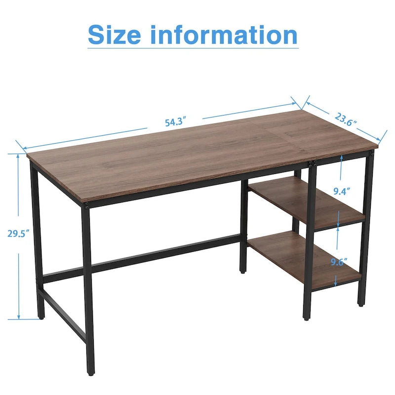 Bureau d'ordinateur avec étagères de rangement, bureau réversible de style industriel pour bureau à domicile ou espace de travail/étude-4