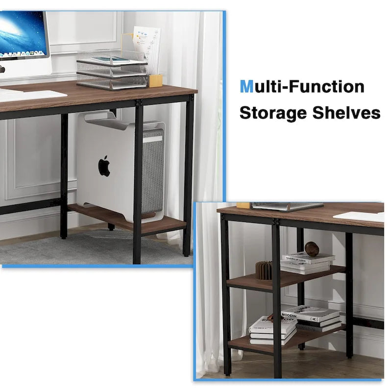 Bureau d'ordinateur avec étagères de rangement, bureau réversible de style industriel pour bureau à domicile ou espace de travail/étude-7