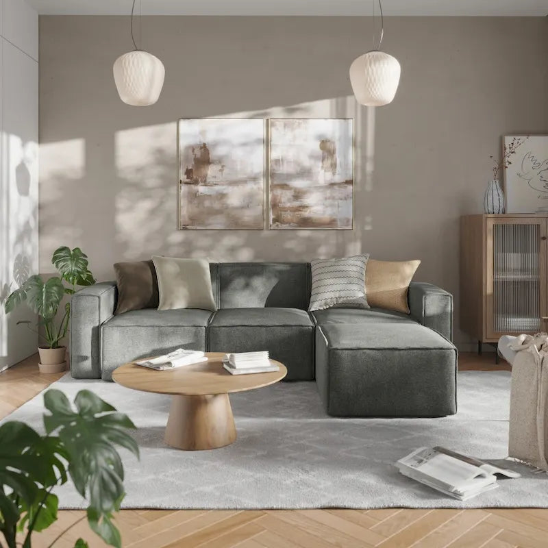 Canapé d'angle modulaire contemporain 4 pièces avec pouf-38