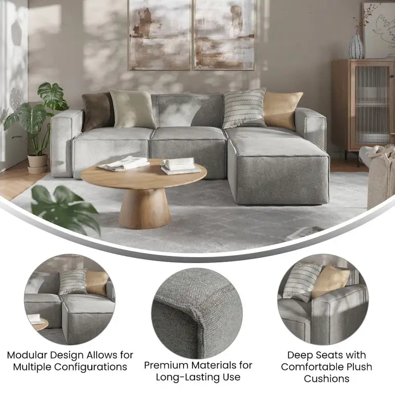 Canapé d'angle modulaire contemporain 4 pièces avec pouf-5