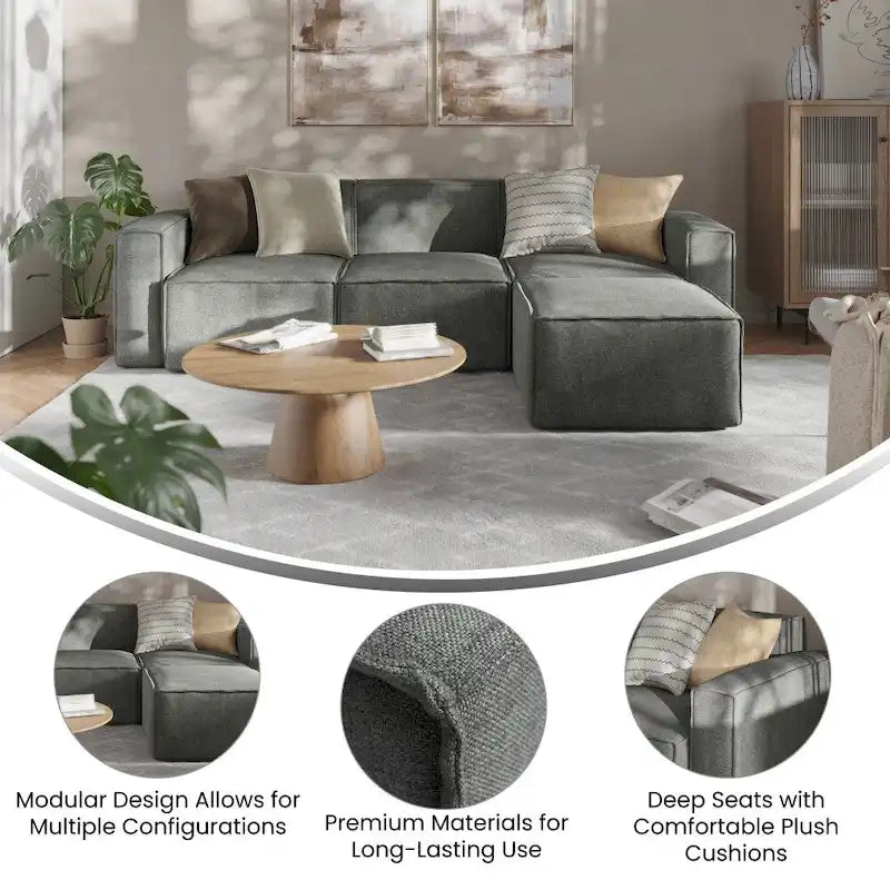 Canapé d'angle modulaire contemporain 4 pièces avec pouf-15