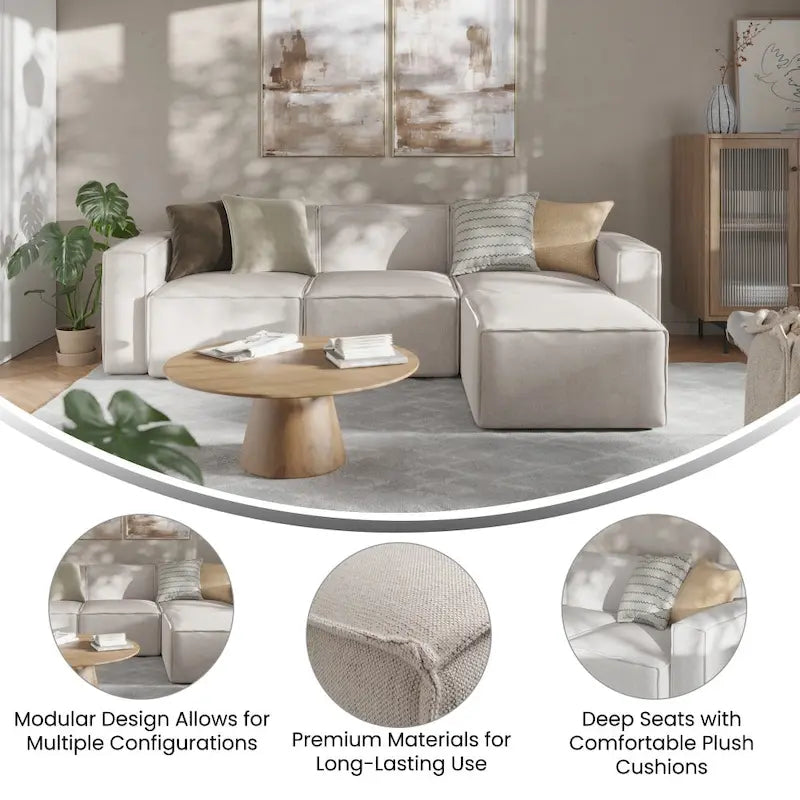 Canapé d'angle modulaire contemporain 4 pièces avec pouf-29