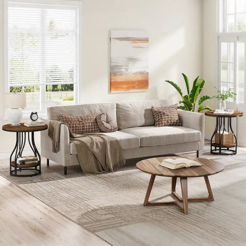 Table d'appoint ronde blanche et dorée, table de chevet à 2 niveaux, petite table d'appoint avec rangement pour salon-10