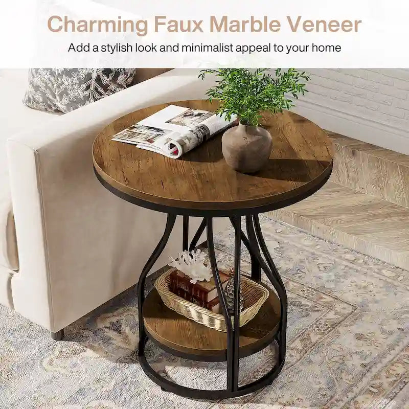 Table d'appoint ronde blanche et dorée, table de chevet à 2 niveaux, petite table d'appoint avec rangement pour salon-14