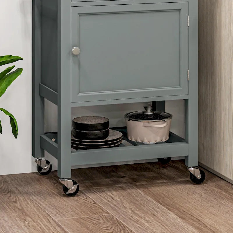 Chariot de cuisine utilitaire HOMCOM, îlot de cuisine roulant avec plateau lisse en bois d'hévéa, surface étroite de type bloc de boucher sur roulettes-9
