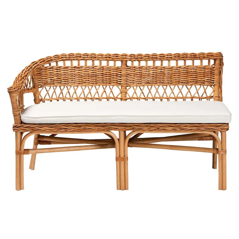 Ensemble banquette de salle à manger 2 pièces Bali &amp; Pari Nella, style bohème moderne, en rotin marron naturel-3