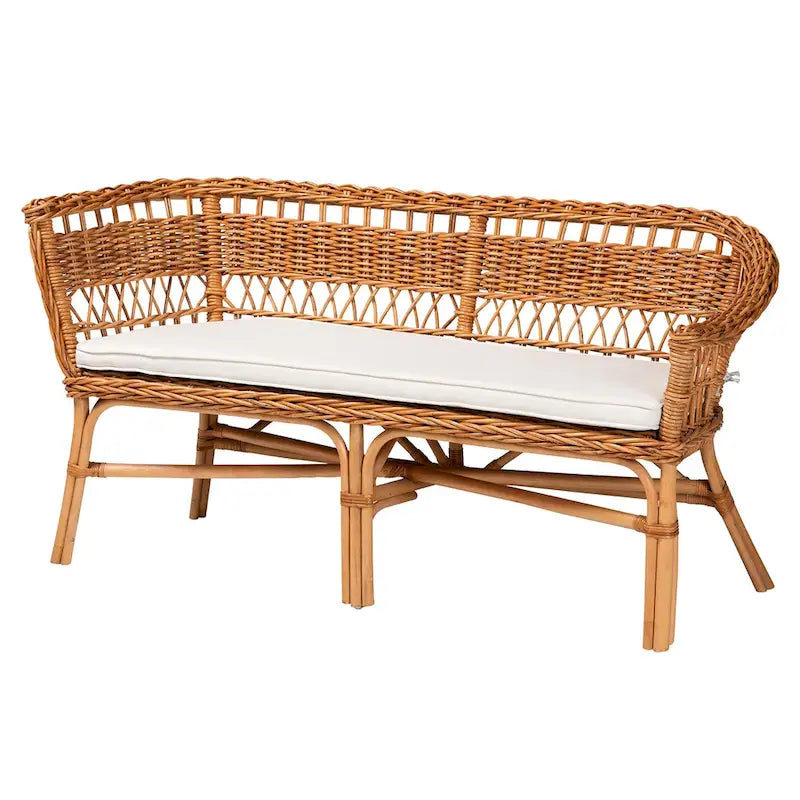 Ensemble banquette de salle à manger 2 pièces Bali &amp; Pari Nella, style bohème moderne, en rotin marron naturel-4