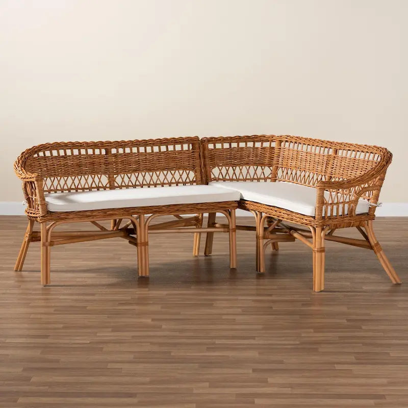 Ensemble banquette de salle à manger 2 pièces Bali &amp; Pari Nella, style bohème moderne, en rotin marron naturel-9