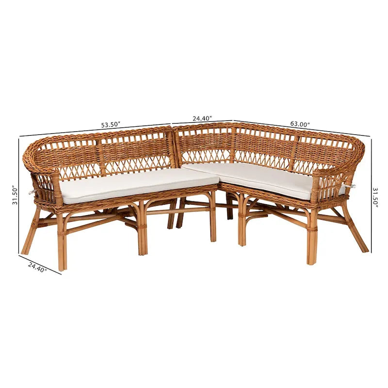 Ensemble banquette de salle à manger 2 pièces Bali &amp; Pari Nella, style bohème moderne, en rotin marron naturel-10