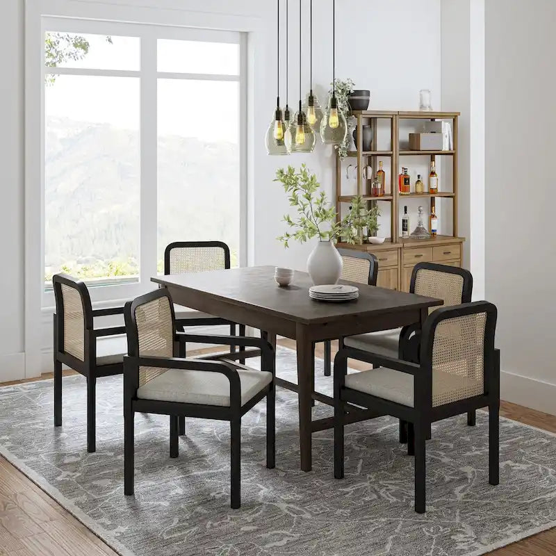 Ensemble de 6 chaises de salle à manger modernes Antoine en rotin avec coussins amovibles, par HULALA HOME-20