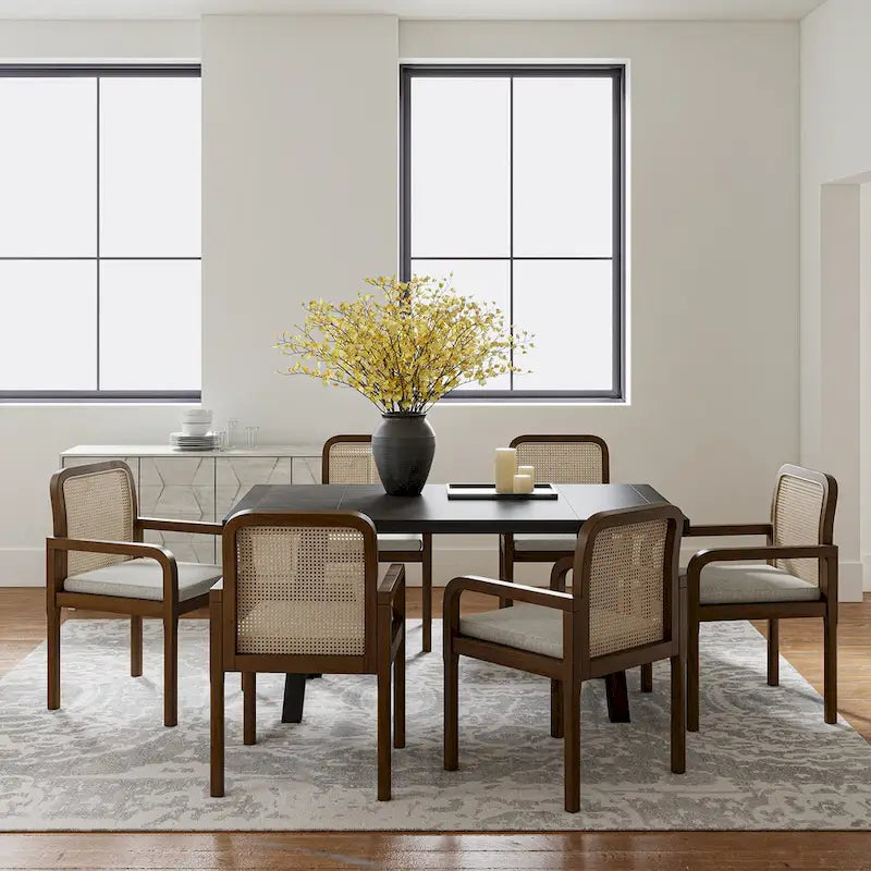 Ensemble de 6 chaises de salle à manger modernes Antoine en rotin avec coussins amovibles, par HULALA HOME