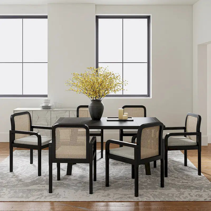 Ensemble de 6 chaises de salle à manger modernes Antoine en rotin avec coussins amovibles, par HULALA HOME-5