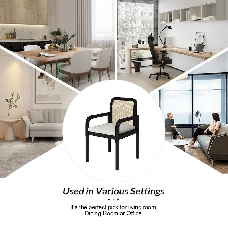 Ensemble de 6 chaises de salle à manger modernes Antoine en rotin avec coussins amovibles, par HULALA HOME-11