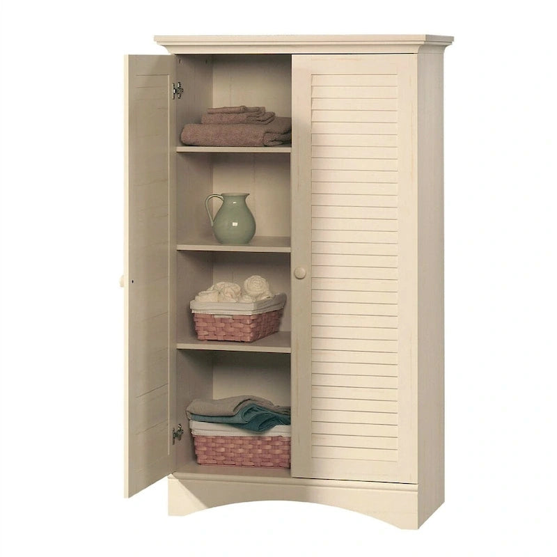 Armoire-penderie vintage en bois blanc antique avec portes à persiennes - 35,4 cm (L) x 16,8 cm (P) x 61 cm (H)-2