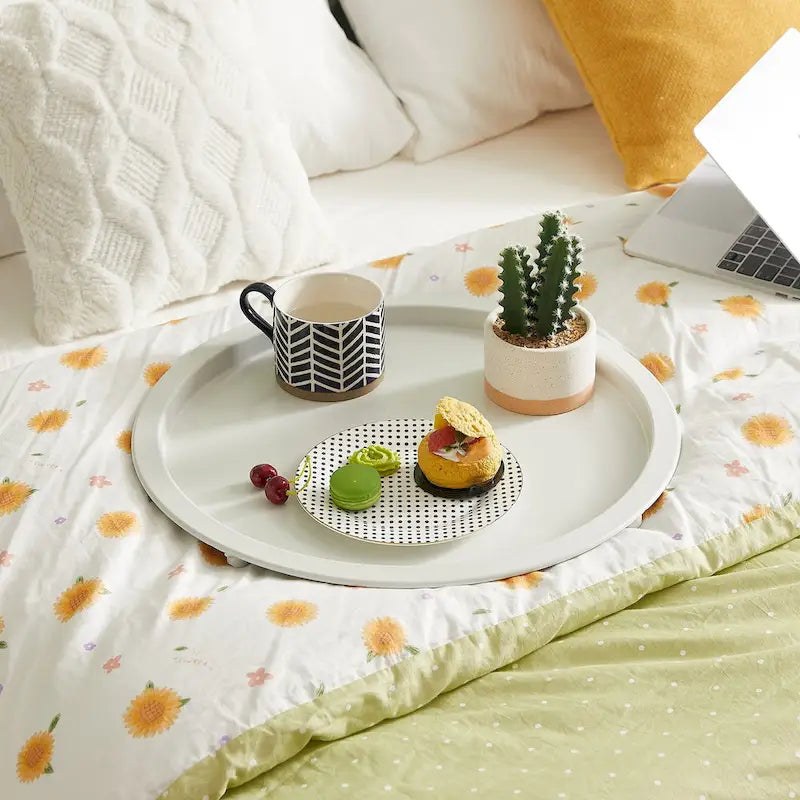 Table d'appoint/de chevet VECELO, ronde et pliante, en métal antirouille et imperméable, pour salon, chambre ou table de nuit.-5