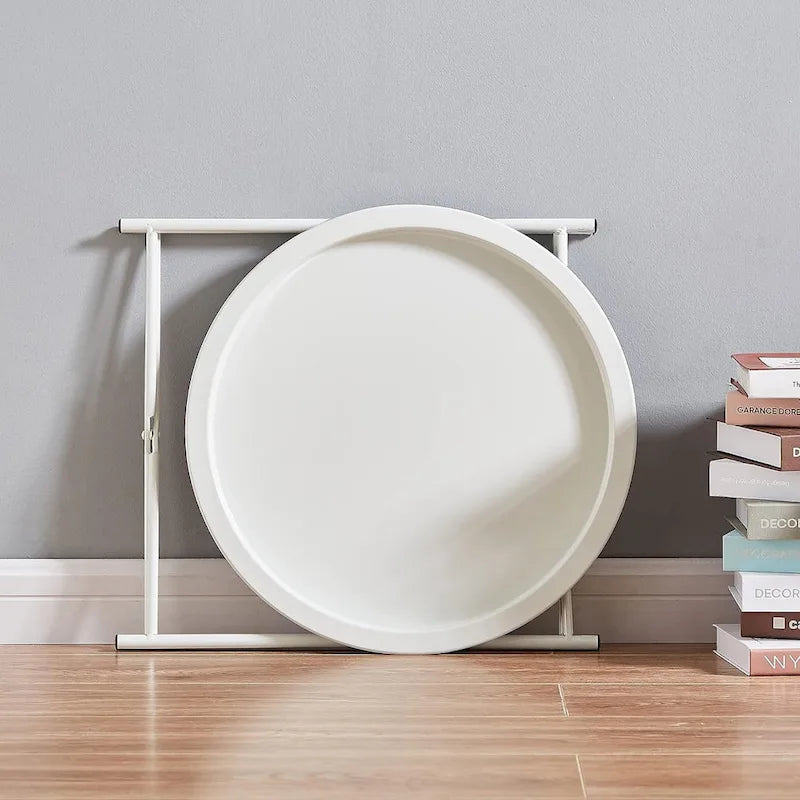 Table d'appoint/de chevet VECELO, ronde et pliante, en métal antirouille et imperméable, pour salon, chambre ou table de nuit.-6