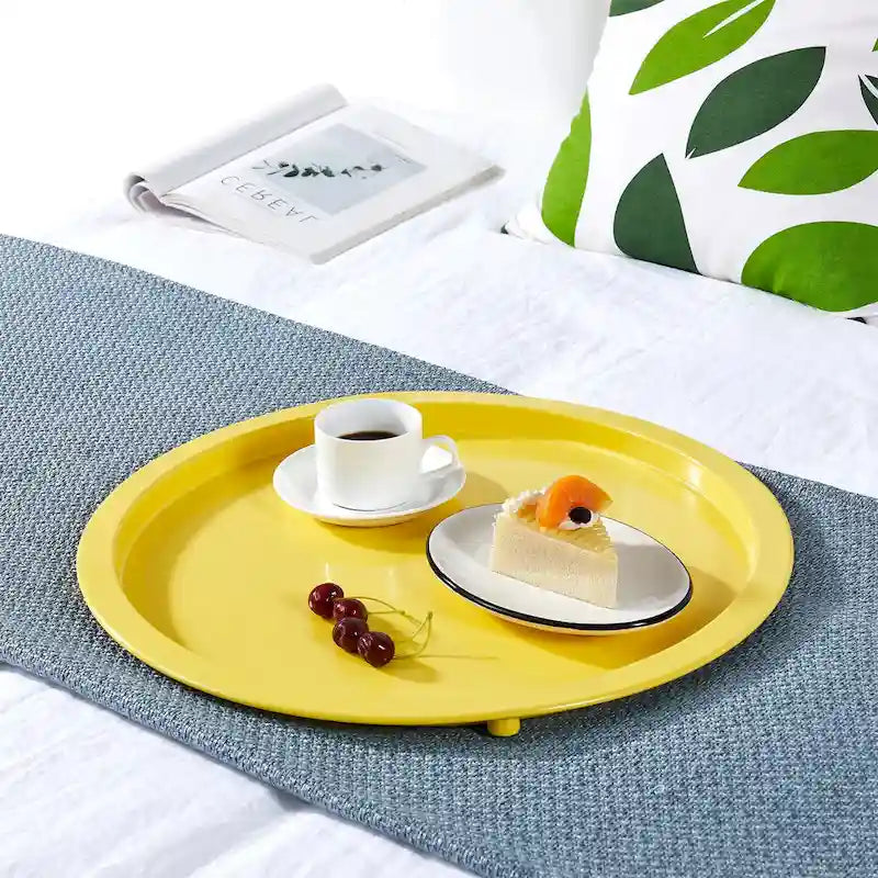 Table d'appoint/de chevet VECELO, ronde et pliante, en métal antirouille et imperméable, pour salon, chambre ou table de nuit.-9