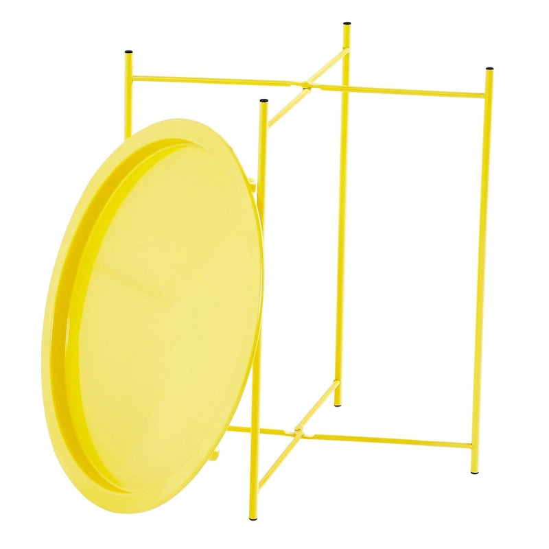 Table d'appoint/de chevet VECELO, ronde et pliante, en métal antirouille et imperméable, pour salon, chambre ou table de nuit.-10