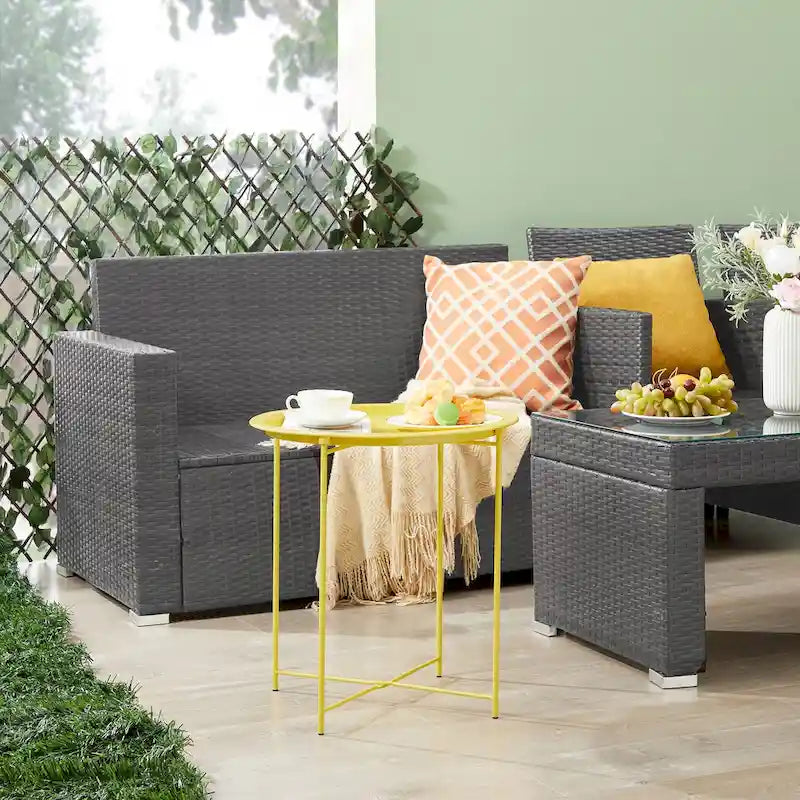 Table d'appoint/de chevet VECELO, ronde et pliante, en métal antirouille et imperméable, pour salon, chambre ou table de nuit.-13